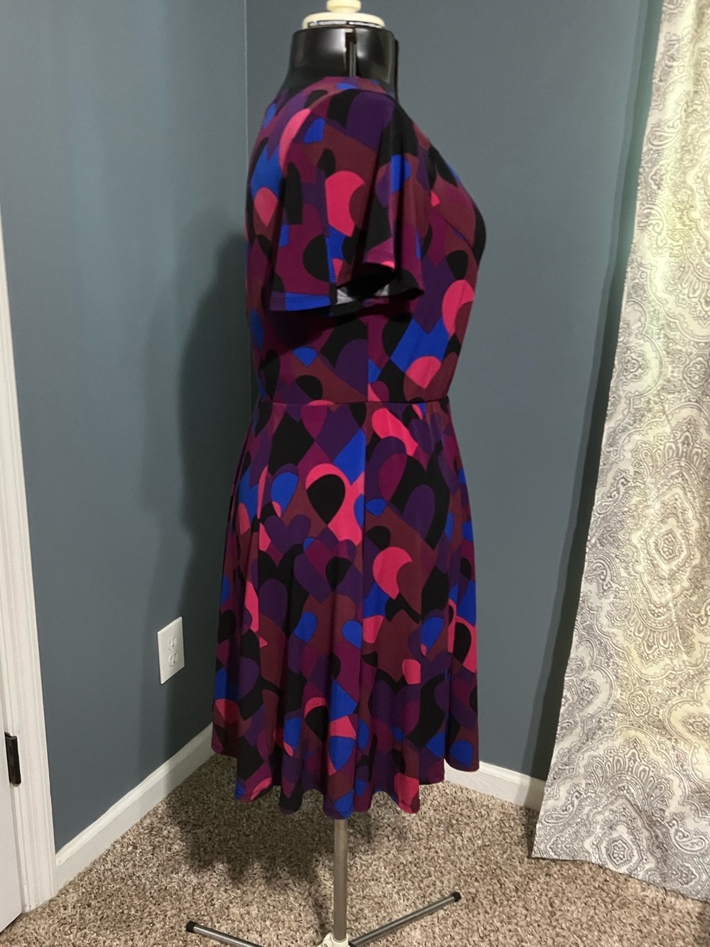 Vibrant Multi-Color Heart Pattern A-Line Dress - Picture 7 of 13